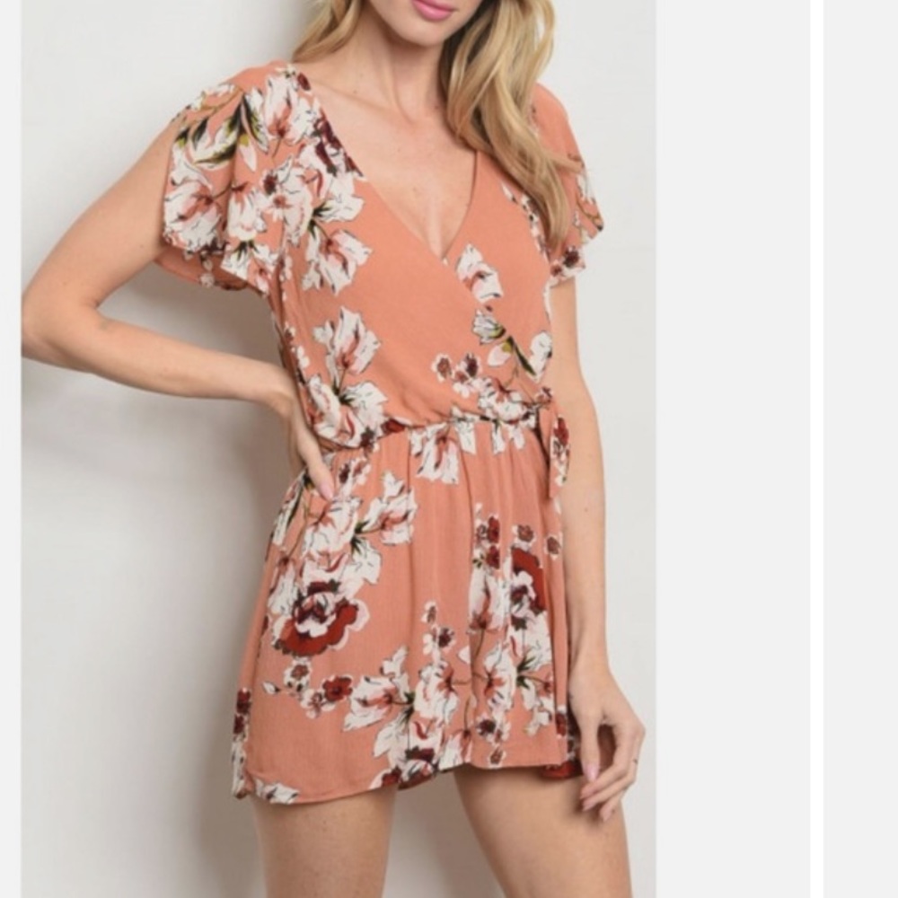 Everly Romper Womens S Orange Floral Print